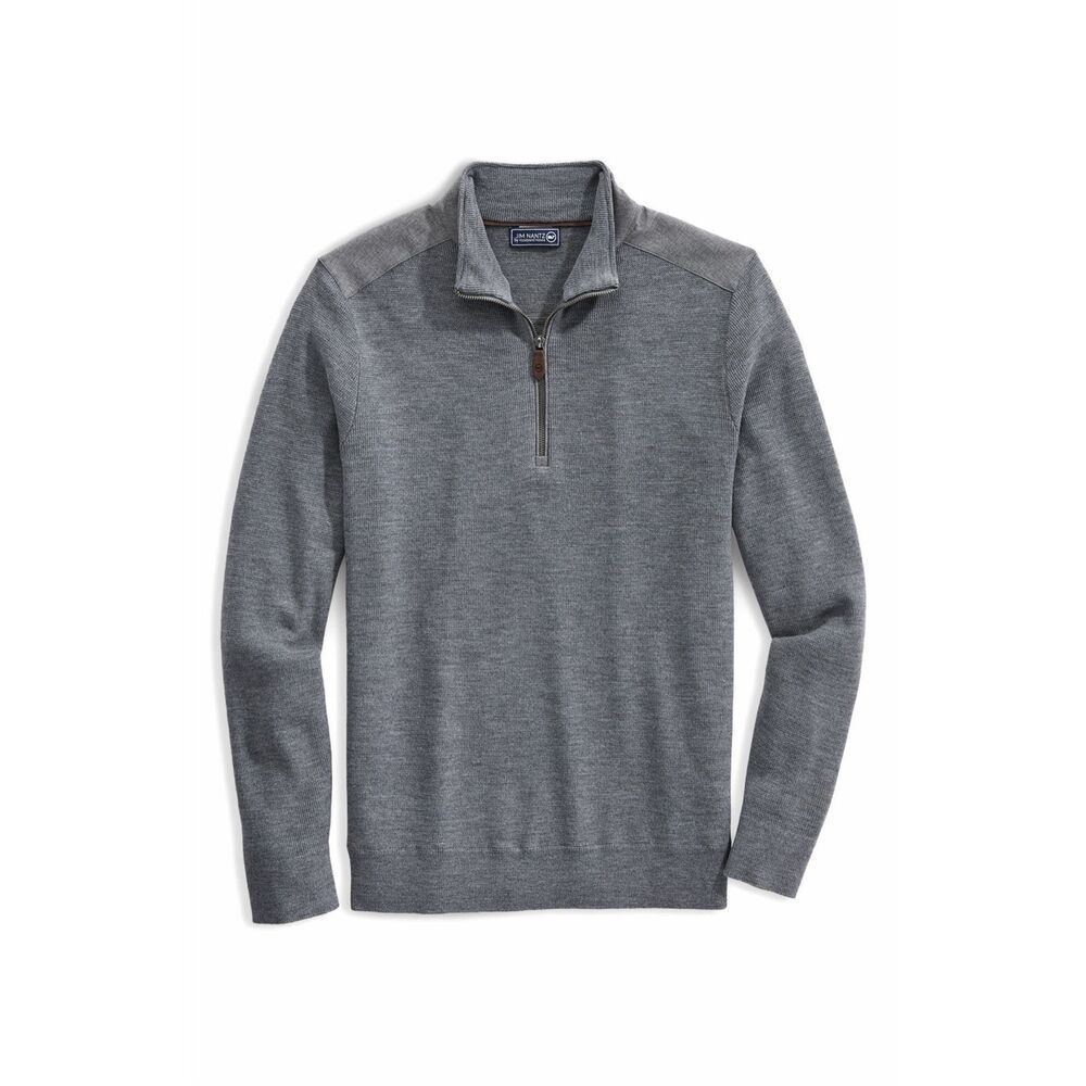 Vineyard Vines Jim Nantz Grant Extrafine Merino Wool Zip Pullover Gray Men Large